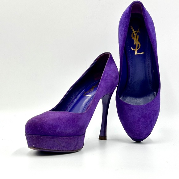 YSL Violet Suede Platform Pumps SZ 37 - Picture 3 of 16